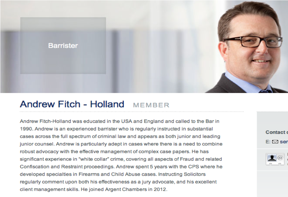 Fitch-Holland - Expert on “white collar crime” – well he just got his collar felt big time – and spent a few days in custody whilst Cairns was interviewed.  This means the Plods wanted Cairns “excuses” so they have his evidence in the bag before they bowl Cairns.